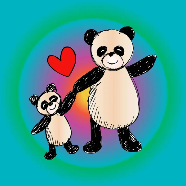 Gelukkig Panda's achtergrond. Schetsmatige stijl. — Stockfoto