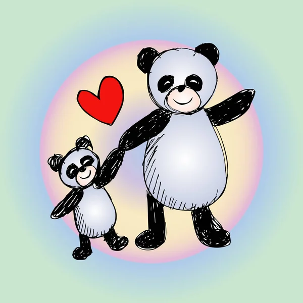 Gelukkig Panda's achtergrond. Schetsmatige stijl. — Stockfoto