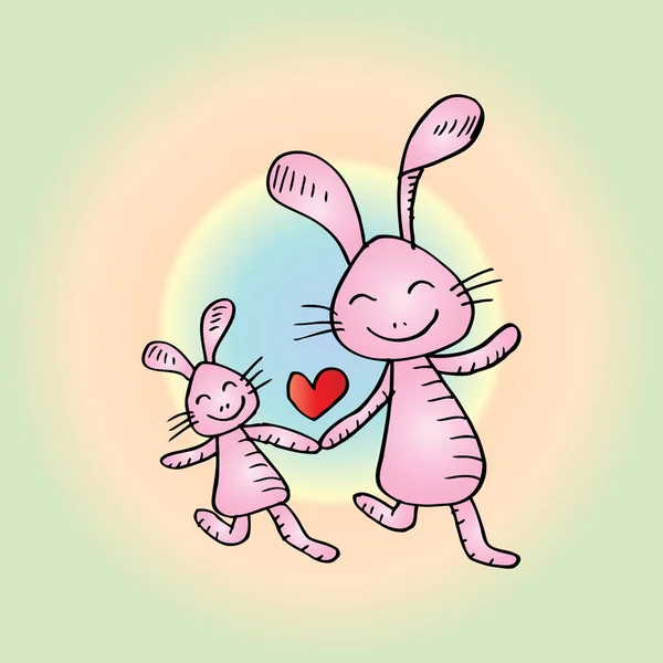 快乐妈妈的兔子来与她的婴儿。粗略的风格. — 图库照片