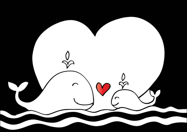 Милый матушка-кит и малютка-кит. Эскизный стиль . — стоковое фото