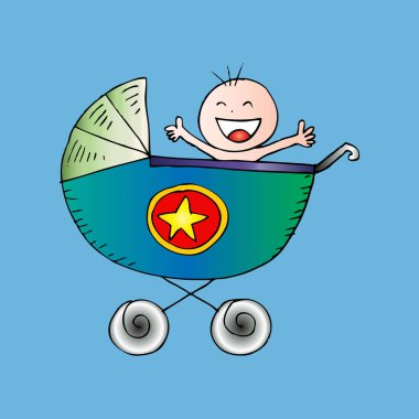 Bebek çocuk arabası. Doodle stili.