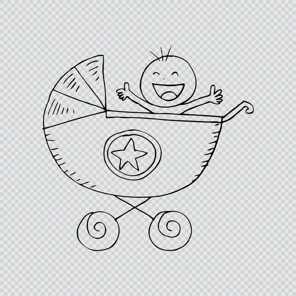 Baby boy in carriage. Doodle style. — Stock Photo, Image