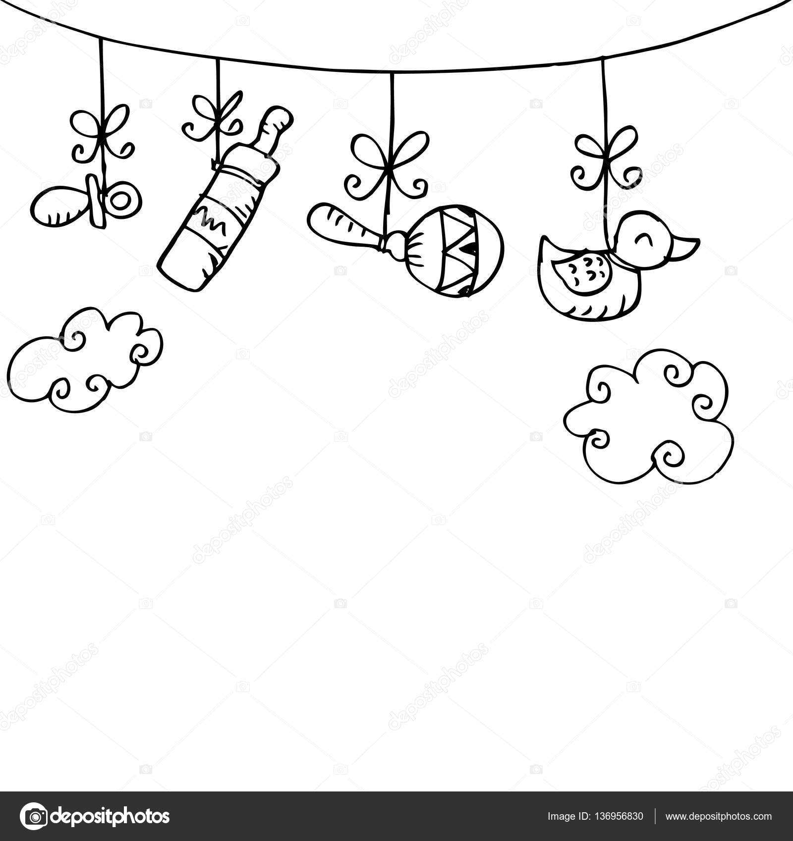 Newborn Baby Boy Hanging Baby Symbols Arrival With Sketchy Style Stock Photo C Handini 136956830