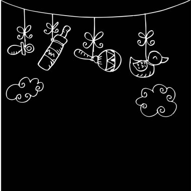 Yeni doğan bebek çocuk bebek sembolleri gelmesi yarım yamalak tarzı ile asılı.