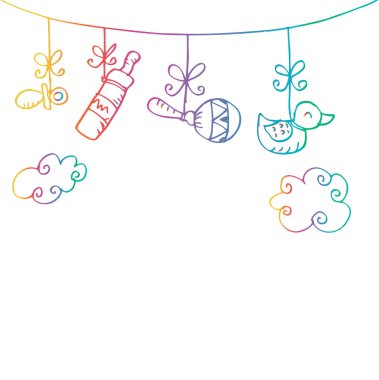 Yeni doğan bebek çocuk bebek sembolleri gelmesi yarım yamalak tarzı ile asılı.