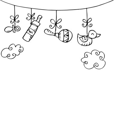 Yeni doğan bebek çocuk bebek sembolleri gelmesi yarım yamalak tarzı ile asılı.