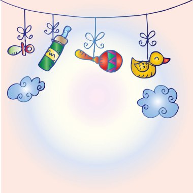 Yeni doğan bebek çocuk bebek sembolleri gelmesi yarım yamalak tarzı ile asılı.