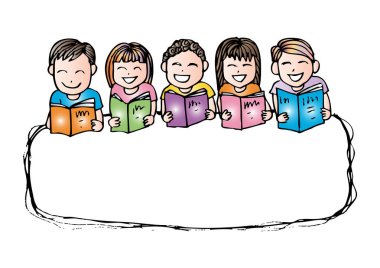 Şirin çocuklara kitap okuma. Metin için yer. Yarım yamalak stili