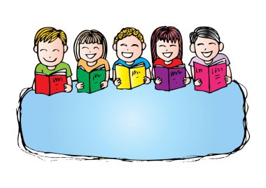 Şirin çocuklara kitap okuma. Metin için yer. Yarım yamalak stili