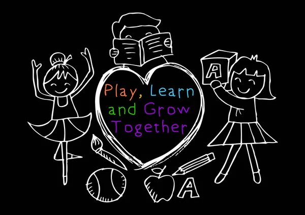 Play, Learn and Grow together. Kids education concept. Hand drawing illustration.