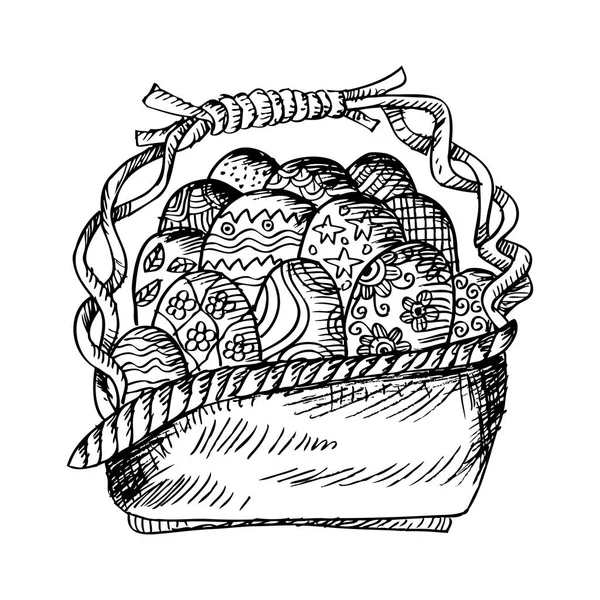 Canasta de garabatos dibujada a mano con huevos de Pascua —  Fotos de Stock
