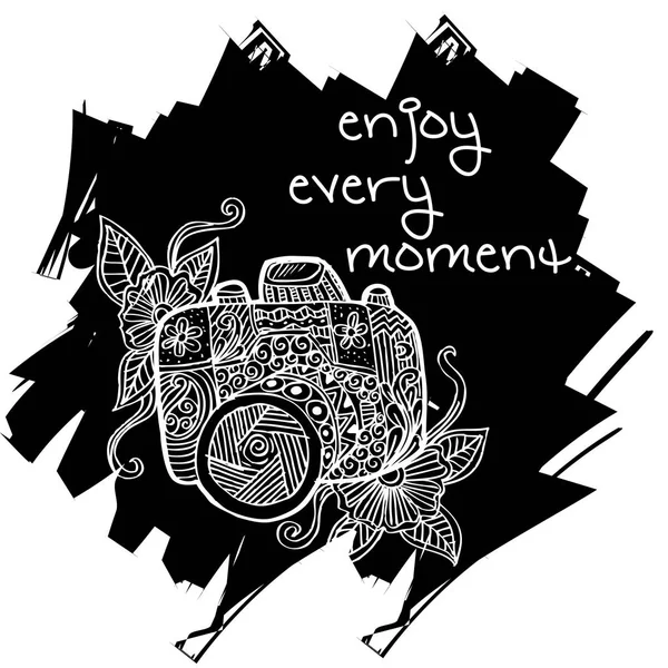 Photo camera with enjoy every moment hand lettering. — Stock Photo, Image