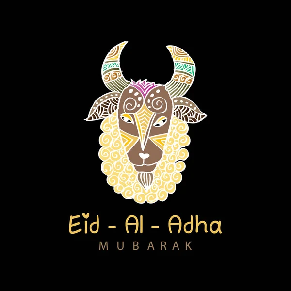 Eid Al 宰牲节穆巴拉克。与羊手绘制的海报. — 图库照片