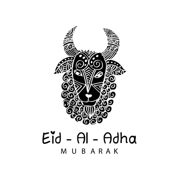 Eid Al 宰牲节穆巴拉克。与羊手绘制的海报. — 图库照片