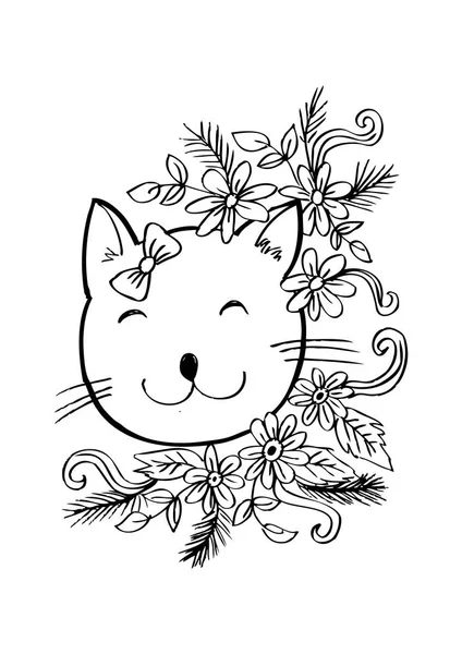Cartone animato carino gatto con fiori . — Foto Stock