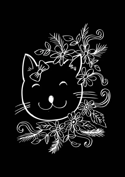 Cartoon söt katt med blommor. — Stockfoto