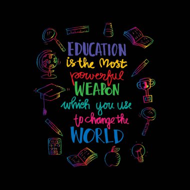Dünyayı değiştirmek için kullanabileceğiniz en güçlü silah eğitimdir. Yazı. Tipografi poster.