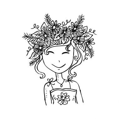 Şirin çizim kız portresi. Yarım yamalak stili.