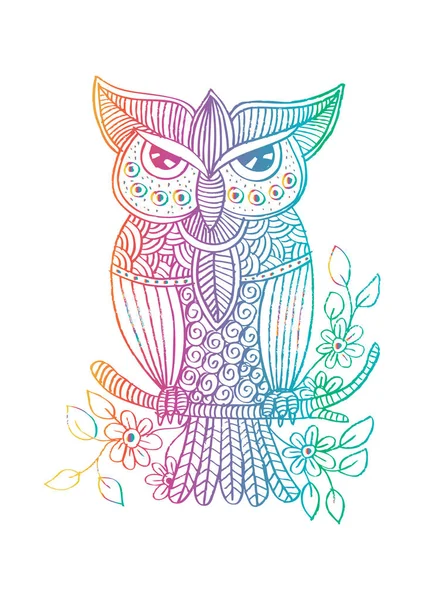 Baykuş dalda oturuyor. Dekoratif süsleme.