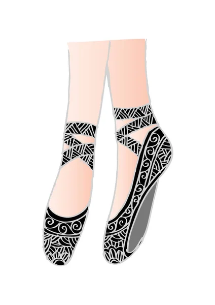 Perna e sapatos de uma jovem bailarina ilustração, desenho da mão — Fotografia de Stock