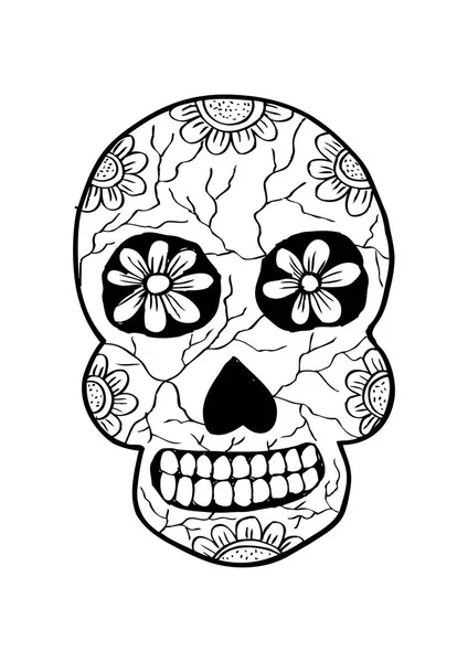 Totenkopf mit Blumenschmuck. Handzeichnung Illustration. — Stockfoto