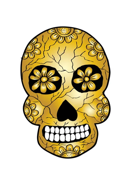 Totenkopf mit Blumenschmuck. Handzeichnung Illustration. — Stockfoto