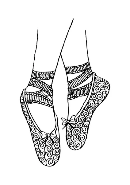 Leg and shoes of a young ballerina illustration, hand drawing — Stock Photo, Image