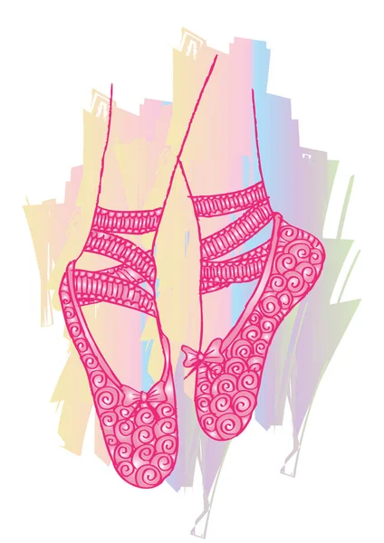 Kaki dan sepatu dari ilustrasi balerina muda, gambar tangan — Stok Foto