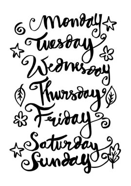  Haftanın Pazartesi, Salı, Çarşamba, Perşembe, Cuma, Cumartesi, Pazar günleri el yazısı