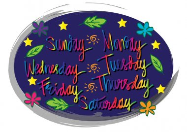 Haftanın Pazartesi, Salı, Çarşamba, Perşembe, Cuma, Cumartesi, Pazar günleri el yazısı