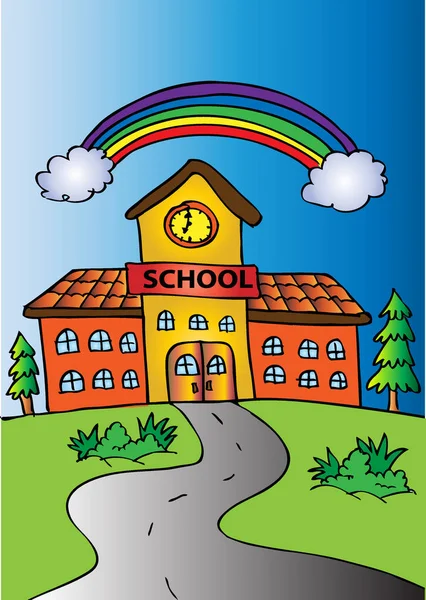 School buildings with rainbow — Stock Photo, Image