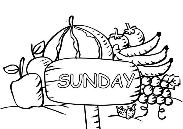 Недільна розмальовка сторінка з групою фруктів — стокове фото