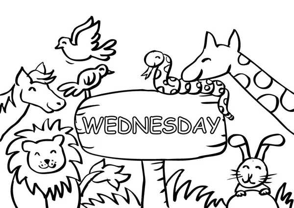 Wednesday Coloring Page with Animals — Stock Photo, Image