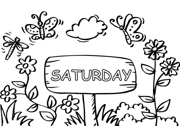 Saturday Coloring Page with butterfly — Stock Photo, Image