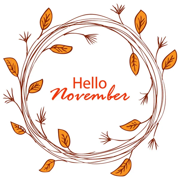 Hello November hand lettering with floral frame.
