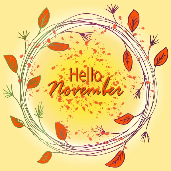 Hola noviembre letras de mano con marco floral . — Foto de Stock