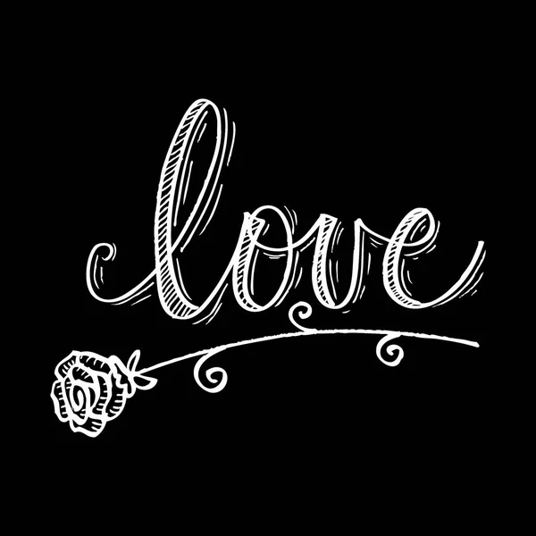 Hand drawn word love with rose flower. — Stock Photo, Image