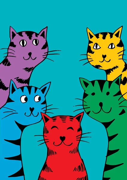 Five Fat Cartoon Cats