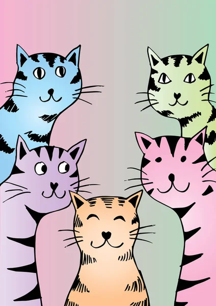 Cinco Gatos Dibujos Animados Gordos — Foto de Stock