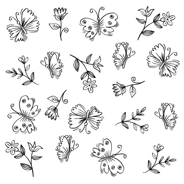 Doodle Motif Fleur Papillons — Photo