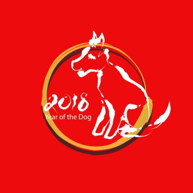 Köpek ile Çin yeni yıl tebrik kartı.