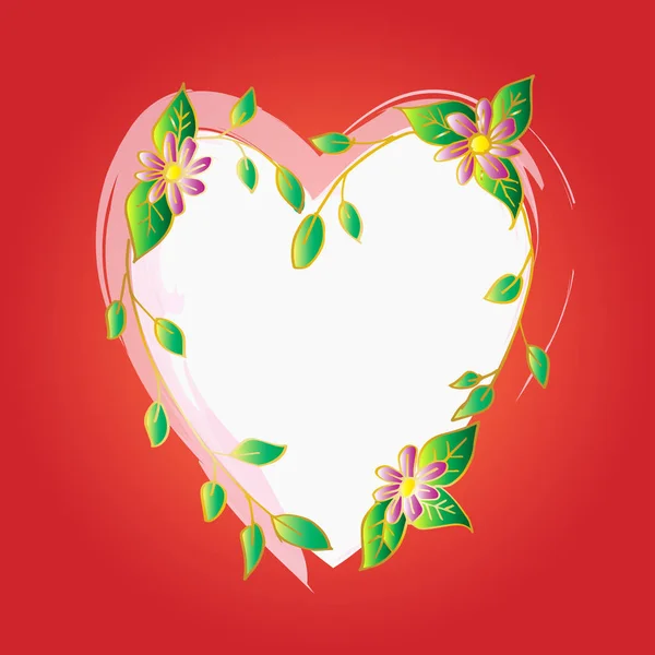 Handgezeichneter Rahmen Mit Herzform Und Blumenschmuck — Stockfoto