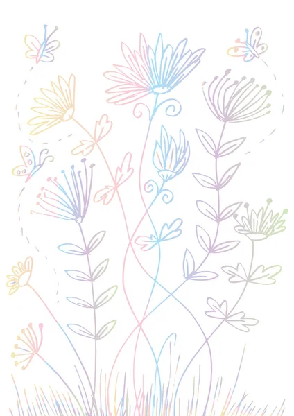 Boceto Elementos Flores Mariposas — Foto de Stock