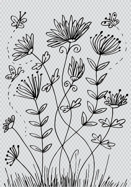 Sketchy of flower and butterflies elements.