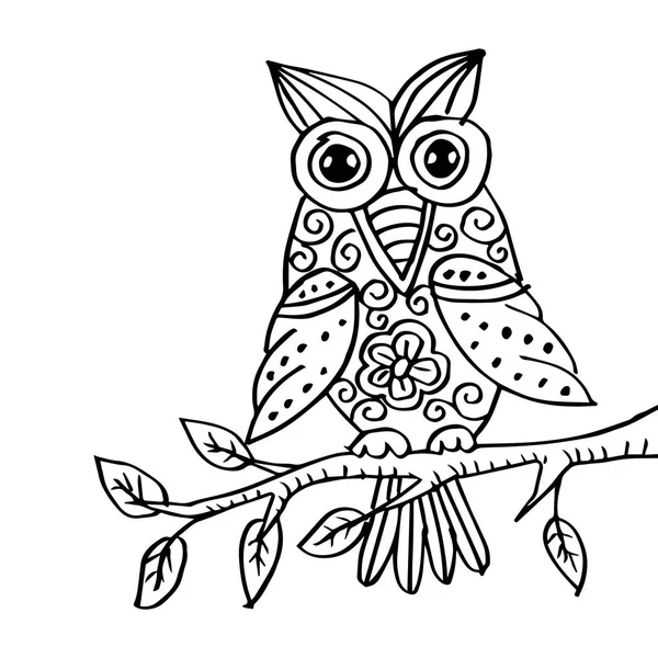 Hand Drawn Owl Sitting Branch — Stock Photo, Image