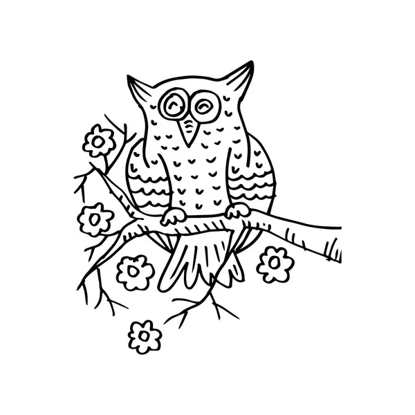 Hand Drawn Owl Sitting Branch — Stock Photo, Image