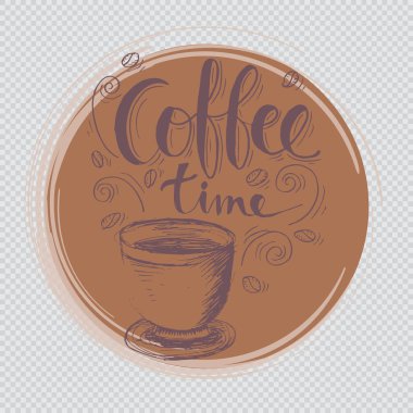 Yazı ile bir fincan kahve saati el.