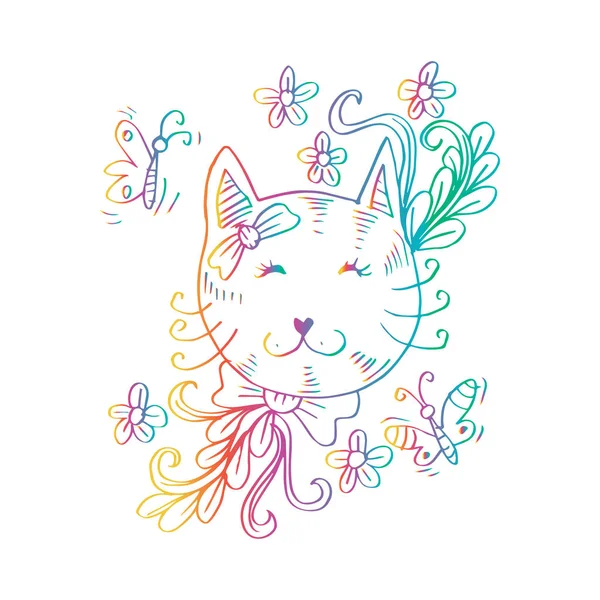 Desenhos Animados Gato Bonito Com Floral — Fotografia de Stock