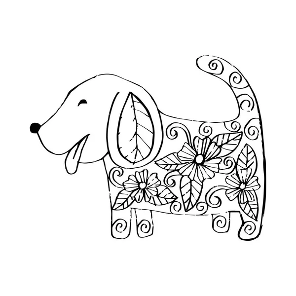 Hand Drawing Dog Floral Decorative — Stock Photo, Image