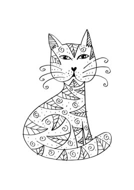 Şirin doodle kedi illüstrasyon